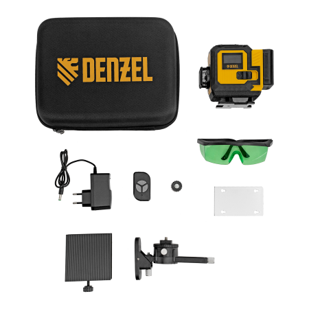 Лазерный уровень мультипризменный DENZEL DLV-360-3C, 30 м, зеленый луч, Li-Ion 2,4 Aч, кейс