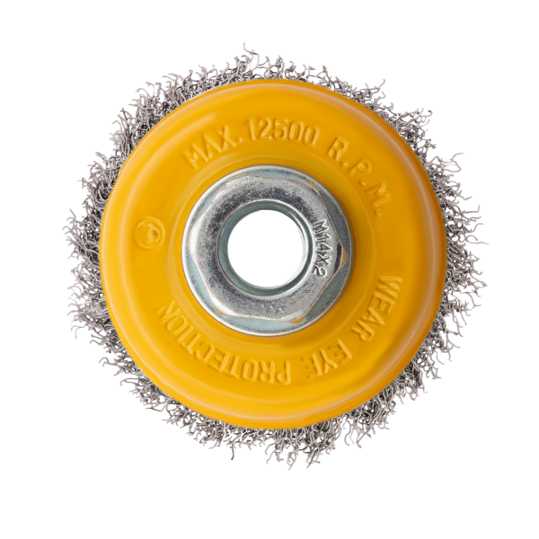 Щетка для УШМ DENZEL 746043, 75 мм, «чашка», витая нержавеющая проволока 0.3 мм, М14