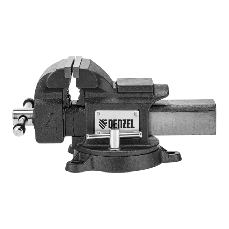 Тиски слесарные DENZEL BVH-100, 100 мм, поворотные, стальная направляющая, с наковальней