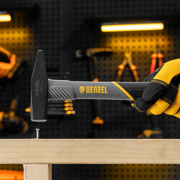 Молоток слесарный DENZEL 400 г, кованый, фибергласовая  рукоятка c TPR покрытием