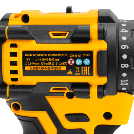 Дрель-шуруповерт аккумуляторная бесщет. DENZEL CDH-BL-12, Li-Ion, 12 В