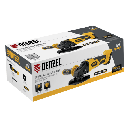 Машина углошлифовальная аккумуляторная бесщеточная DENZEL BLG-IB-18-125-0, Li-ion, 18 В