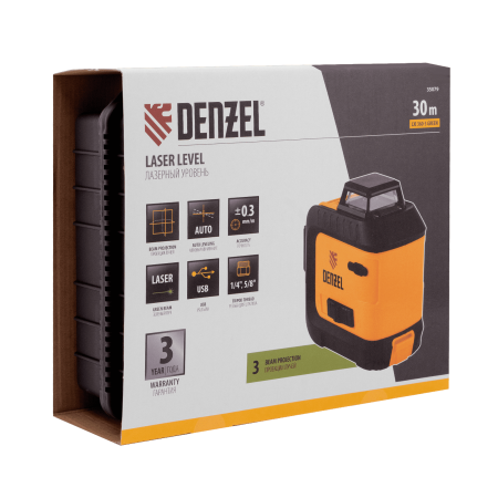 Лазерный уровень мультипризм. DENZEL LXI 360-3 Green, 30 м, 520 нм, акк. Li 2800 mAh, резьба 1/4"