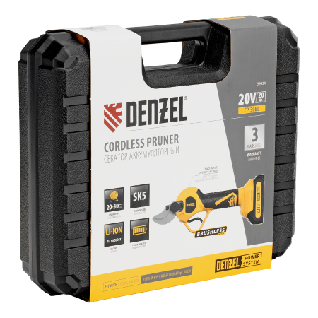Секатор аккумуляторный, бесщет. DENZEL, CP-30BL, Li-Ion, 20 В, лезвия SK5