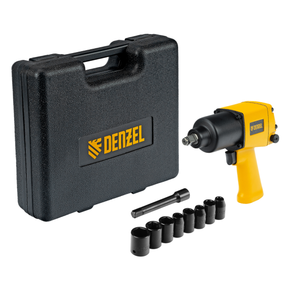 Пневмогайковерт ударный DENZEL IW860+набор головок, 1/2, 7000 об/мин, 868 Нм