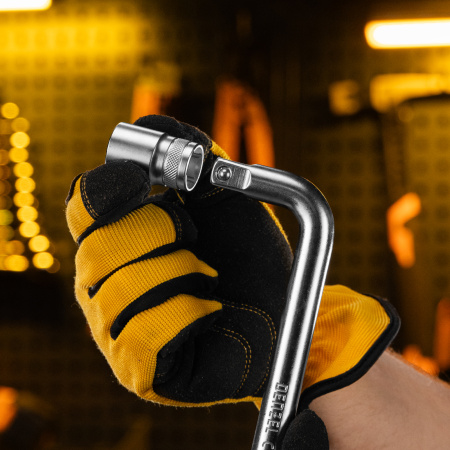 Вороток Г-образный DENZEL 250*50 мм, квадрат 1/2", CrV, матовый хром