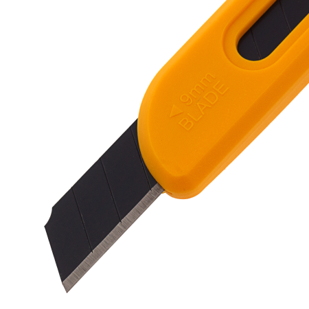 Нож DENZEL 9 мм, сменное лезвие, SK4, корпус из ABS пластика, нажимной фиксатор