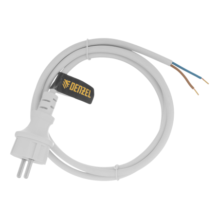 Шнур сетевой Energy Series DENZEL, ПВС, 1,5 м, 2 x 1,5 мм, с неразборной вилкой, белый