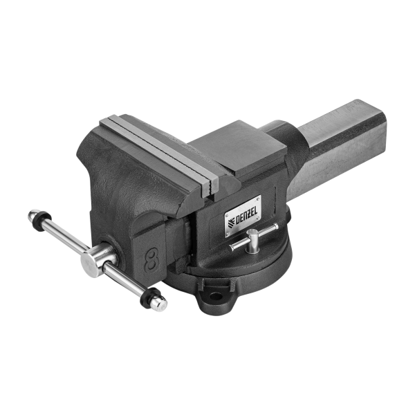Тиски слесарные DENZEL BVH-200, 200 мм, поворотные, стальная направляющая, с наковальней