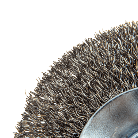 Щетка для УШМ DENZEL 746083, 100 мм, «тарелка», витая нержавеющая проволока 0.3 мм, М14