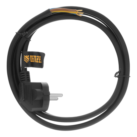 Шнур сетевой Energy Series DENZEL, ПВС, 1,5 м, 3 x 1,5 мм, с неразборной вилкой, черный