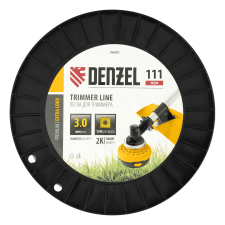 Леска для триммера DENZEL двухкомпонентная квадрат, 3,0мм х 111м, на DIN катушке EXTRA CORD