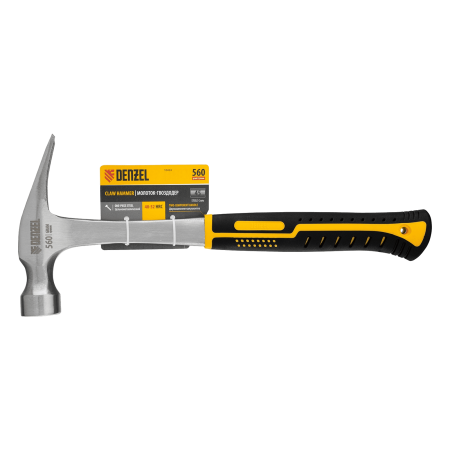 Молоток-гвоздодер DENZEL 560 г, цельнометаллический, двухкомпонентная рукоятка