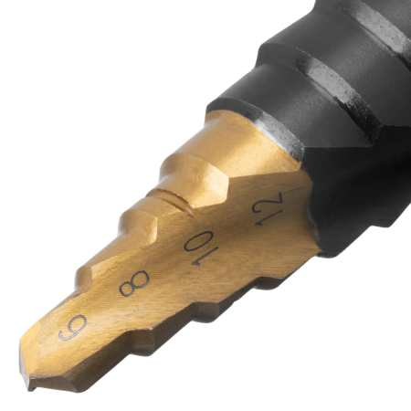 Сверло ступенчатое DENZEL, 6-8-10-12-14-16-18-20-22-24-26-28-30мм, Р6М5, 6-гр. хвостовик