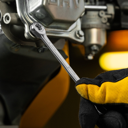 Ключ комбинированный трещоточный DENZEL, 8 мм, CrV, матовый хром