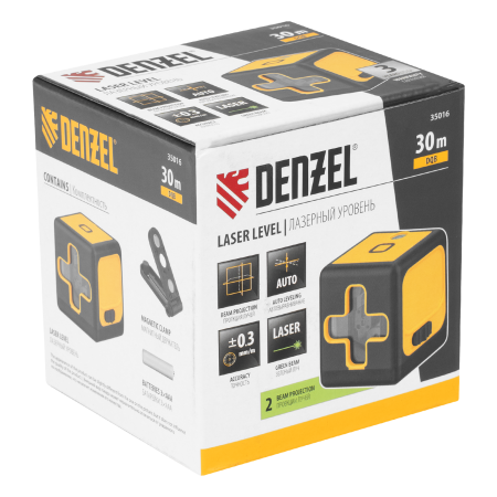 Лазерный уровень  DENZEL DQB, 30 м, зеленый луч, батарейки, сумка
