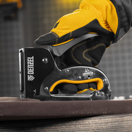 Степлер DENZEL скобы в комплекте, плавная регулировка удара, 2К рукоятка, тип 53, 4-14 мм