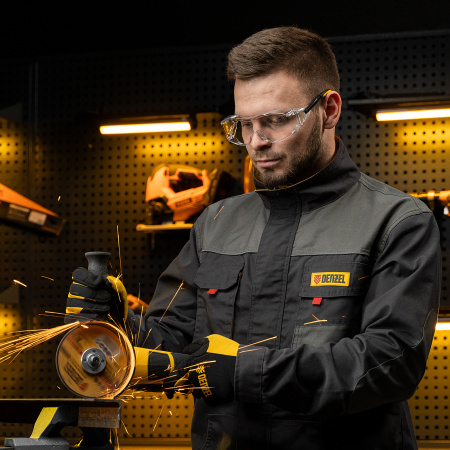 Очки защитные открытые DENZEL поликарбонатные, увеличенная прозрачная линза,  регулируемые дужки