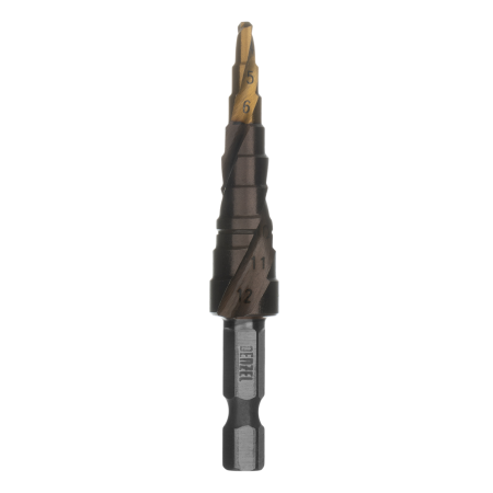 Сверло ступенчатое DENZEL 4-5-6-7-8-9-10-11-12 мм, Р6М5К5, 6-гр. хвостовик