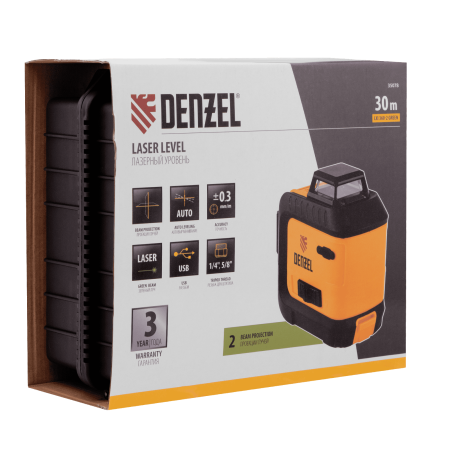 Лазерный уровень мультипризм. DENZEL LXI 360-2 Green, 30 м, 520 нм, акк. Li 2800 mAh, резьба 1/4"