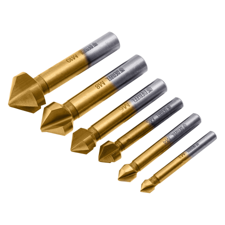 Набор зенковок DENZEL HSS, M3-M10, 6 шт, металл. кейс