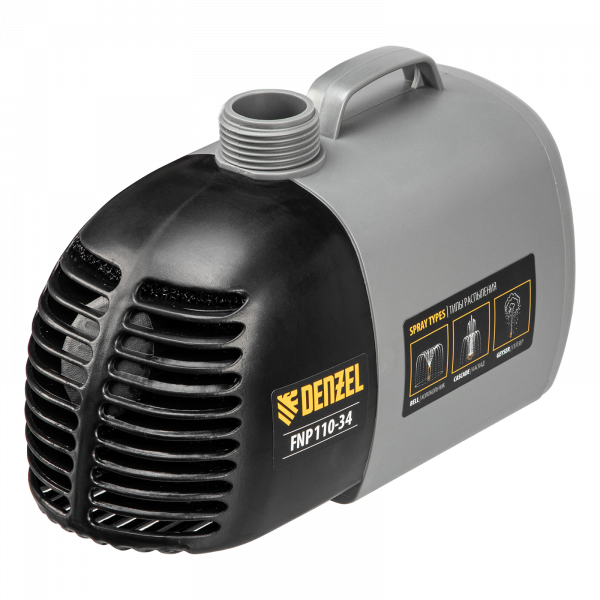 Насос фонтанный DENZEL FNP110-34, 112 Вт, подъем 3,4 м, 3400 л/ч, колокольчик/каскад/гейзер
