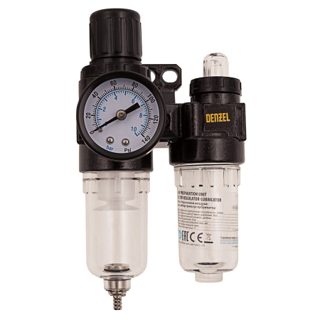 Блок подготовки воздуха регулятор-фильтр-лубрикатор DENZEL FLR1500, 10 бар, 1500 л/мин, 1/4