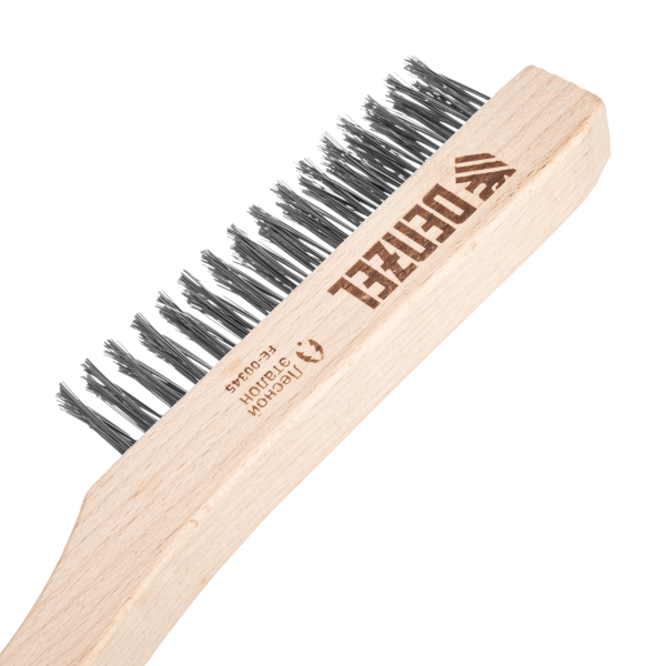 Щетка зачистная 3-х рядная DENZEL, прямая проволока из нержавеющей стали с деревянной ручкой, EFP