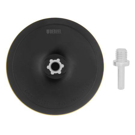 Тарелка опорная для дрели и УШМ DENZEL с липучкой, 150 мм, твердая, с адаптером c М14 на d8