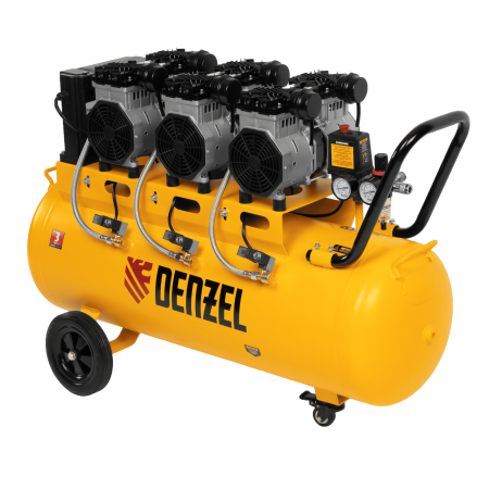 Компрессор безмасляный, малошумный DENZEL DLS 3300/100, 3300 Вт,3x1100, 100 л, 570 л/мин ,блок управления