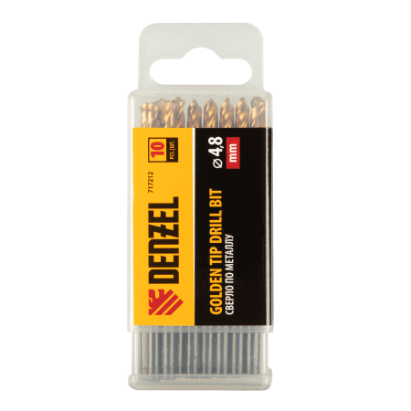 Сверло по металлу DENZEL 4,8 мм, HSS-Tin, Golden Tip, 10 шт.