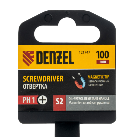 Отвертка DENZEL PH1х100 мм, S2, 3к рукоятка