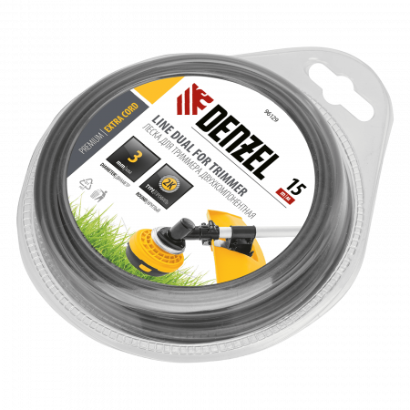 Леска для триммера DENZEL Extra cord 96129, 3 мм x 15 м, круглая, двухкомпонентная