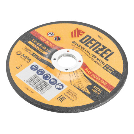 Круг шлифовальный по металлу DENZEL, 150 х 6,0 х 22,2 мм, A24QBF