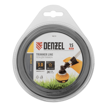Леска для триммера DENZEL 96219 двухкомпонентная звезда, 3,0мм х 15м, блистер EXTRA CORD
