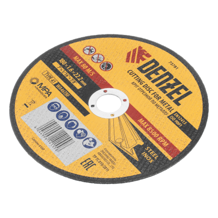 Круг отрезной по металлу DENZEL, 180 х 1,6 х 22,2 мм, WA46TBF