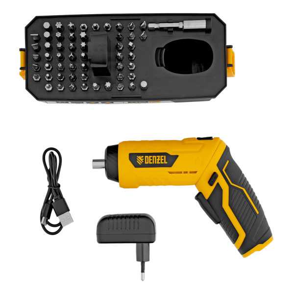 Отвертка аккумуляторная DENZEL CSH-3.6, 54 биты, Li-Ion, 3,6 В