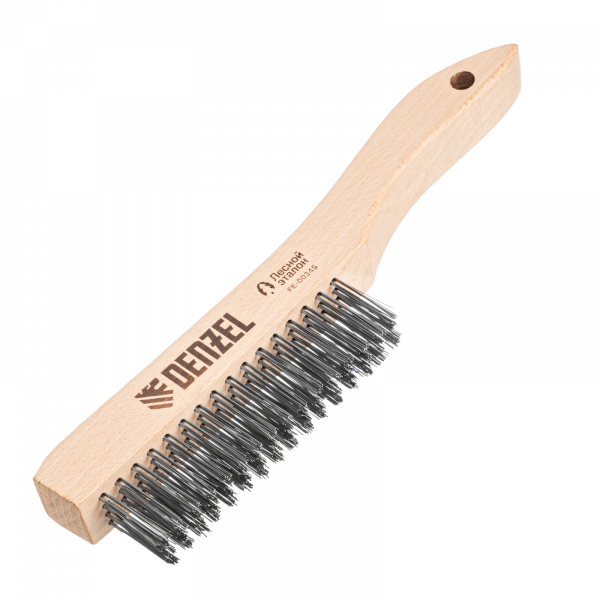 Щетка зачистная 4-х рядная DENZEL, прямая проволока из нержавеющей стали с деревянной ручкой, EFP
