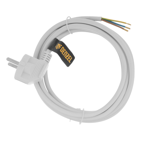 Шнур сетевой Energy Series DENZEL, ПВС, 3 м, 3 x 1 мм, с неразборной вилкой, белый