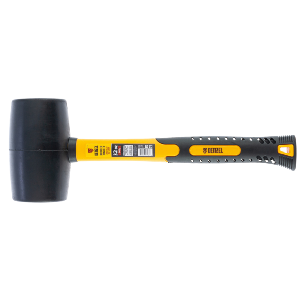 Киянка резиновая DENZEL 32 oz, черная резина, фибергласовая рукоятка
