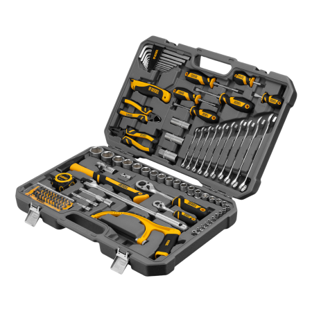 Набор инструментов DENZEL 1/2", 1/4", CrV, S2, пластиковый кейс, 100 предметов
