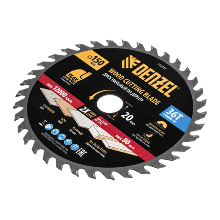 Пильный диск по дереву DENZEL ф150 х 20 мм, 36 зубов