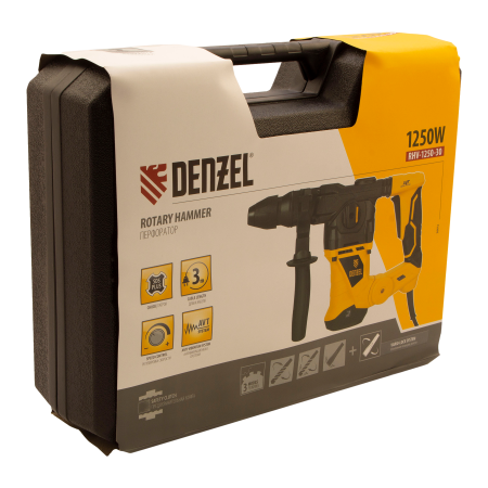 Перфоратор электрический DENZEL RHV-1250-30, SDS-plus, 1250 Вт, 5 Дж, 3 плюс 1 режим