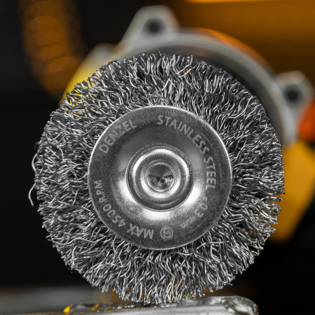 Набор щеток для дрели DENZEL, 2 Плоские 50-75мм, 3 Чашки 25-50-75мм, шпилька,  нерж.вит. проволока