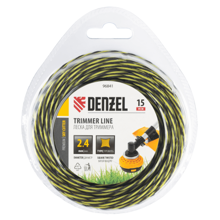 Леска для триммера DENZEL двухкомпонентная витая квадратная, 2,4мм х 15м, блистер SkyCutter