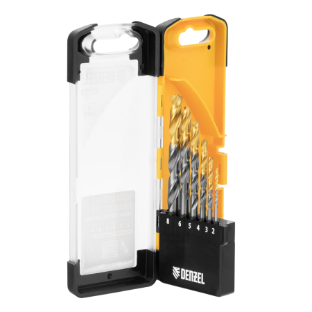 Набор сверл по металлу DENZEL, 2-8мм, Р6М5К8-TiN, Golden Tip, 6 шт