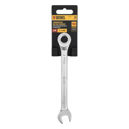 Ключ комбинированный трещоточный DENZEL, 14 мм, CrV, матовый хром