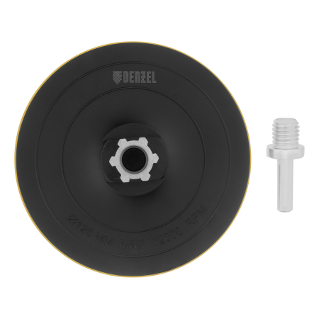 Тарелка опорная для дрели и УШМ DENZEL с липучкой, 125 мм, твердая, с адаптером c М14 на d8