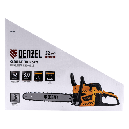 Пила цепная бензиновая DENZEL DS-5218, шина 45 см, 52 см3, 3 л.с, шаг 0,325, 72 звена