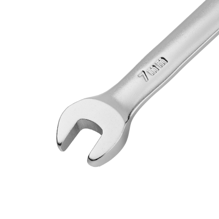Ключ комбинированный трещоточный DENZEL, 7 мм, CrV, матовый хром